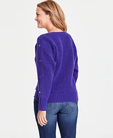 I.n.c. International Concepts Women's Button-Sleeve Boat-Neck Sweater, Created for Macy's