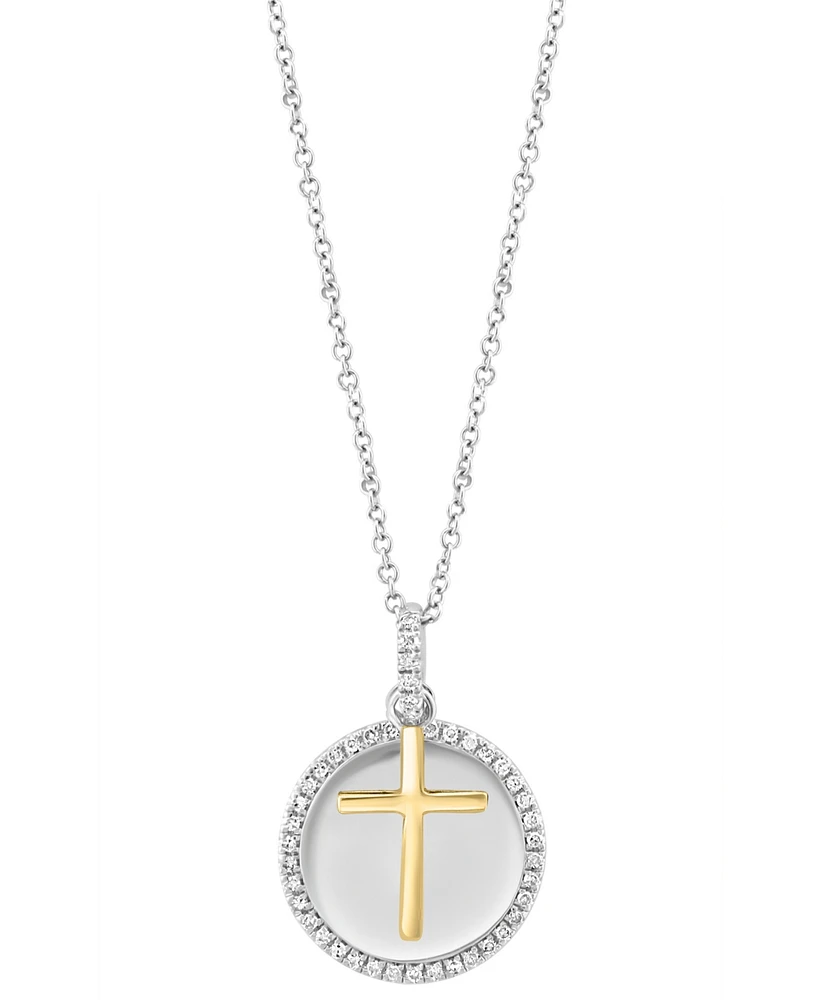 Effy Diamond Disc & Cross Two Charm 18" Pendant Necklace (1/4 ct. t.w.) in Sterling Silver & Gold-Plate