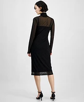 Rachel Roy Women's Lydie Dotted-Mesh Mock-Neck Dress