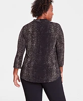 Jm Collection Plus Printed V-Neck 3/4-Sleeve Top, Created for Macy's