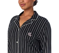 Lauren Ralph Lauren Plus Size Notched-Collar Striped Sleepshirt