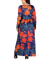 24seven Comfort Apparel Plus Floral Long Sleeve Maxi Dress