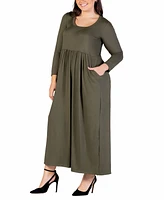 24seven Comfort Apparel Plus Long Sleeve Maxi Dress with Pockets