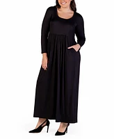 24seven Comfort Apparel Plus Long Sleeve Maxi Dress with Pockets