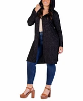 24seven Comfort Apparel Plus Knee Length Hooded Cardigan Sweater