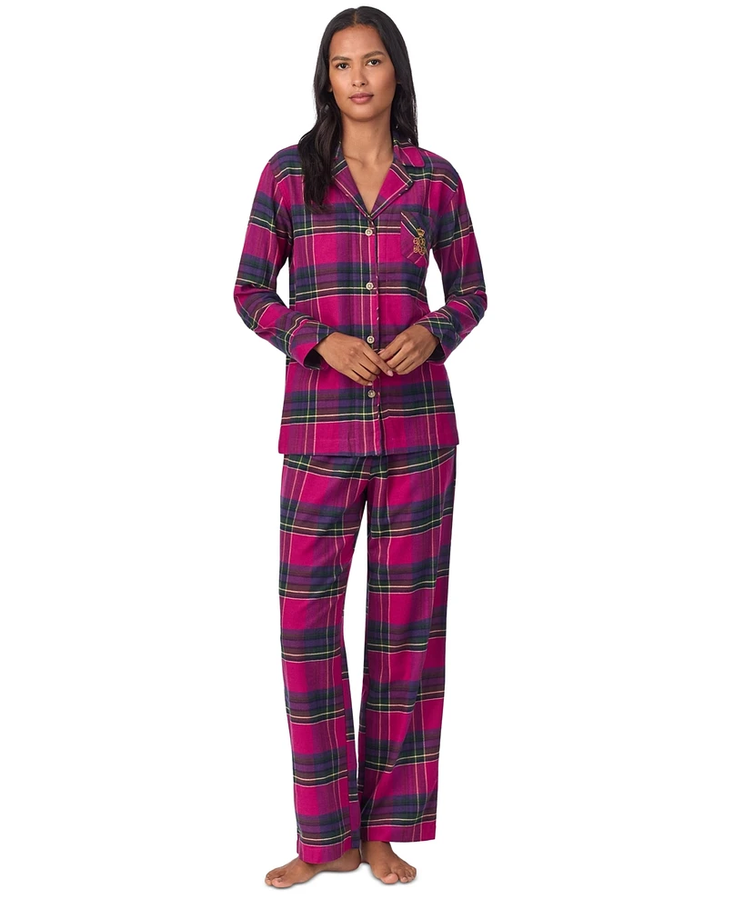 Lauren Ralph Women's Plaid Notched-Collar Pajama Set