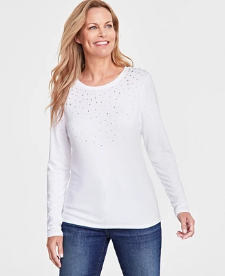 I.n.c. International Concepts Women's Raining Crystals Long-Sleeve Top, Created for Macy's