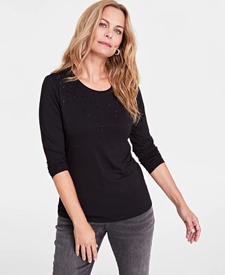 I.n.c. International Concepts Women's Raining Crystals Long-Sleeve Top, Created for Macy's