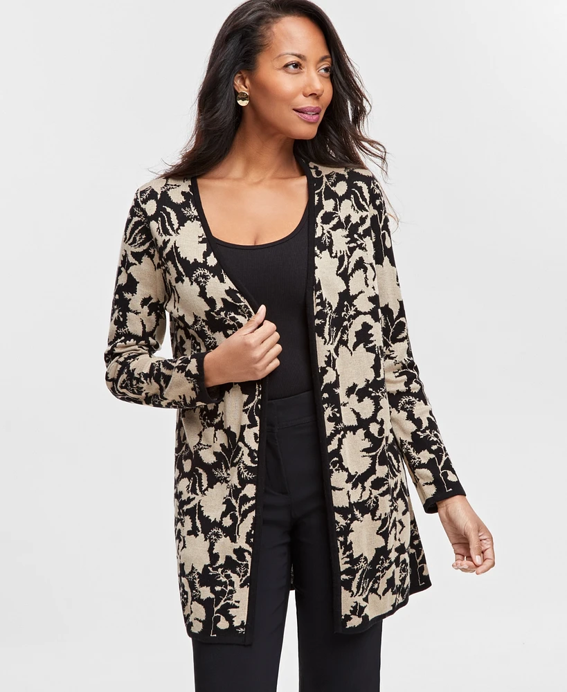 Jm Collection Women's Printed Open-Front Cardigan