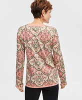 Jm Collection Women's Printed Jacquard Sweater, Created for Macy's