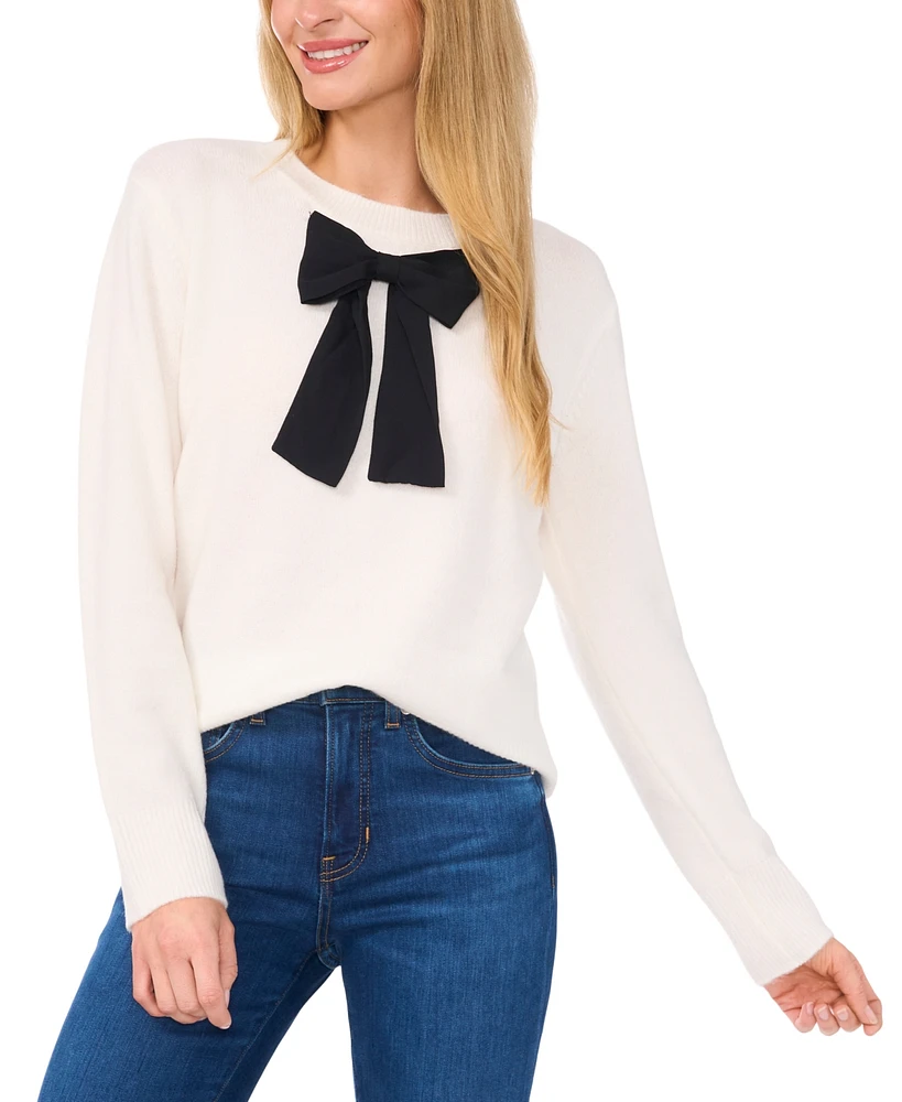 CeCe Women's Bow-Trim Crewneck Sweater