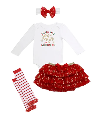 Baby Starters Girls Christmas Outfit, 4 Piece Set