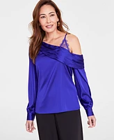 I.n.c. International Concepts Women's Lace-Shoulder Long-Sleeve Blouse, Created for Macy's