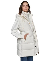 Karl Lagerfeld Paris Women's Embellished Hooded Puffer Coat