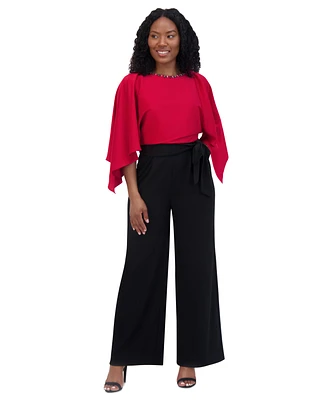 Jessica Howard Women's Satin Cape-Sleeve Jumpsuit