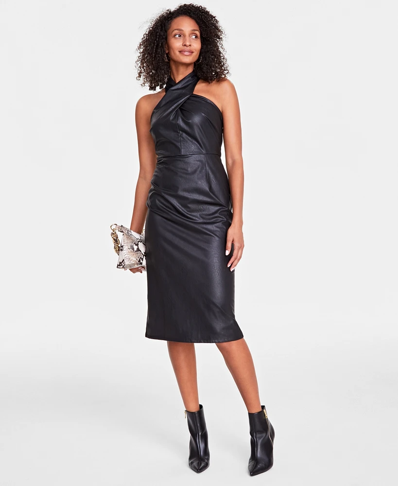 I.n.c. International Concepts Women's Halter-Neck Faux-Leather Midi Dress, Created for Macy's