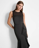 Dkny Women's Mesh-Yoke Cascading-Ruffle Evening Gown