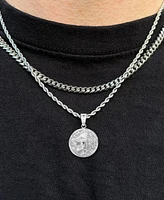 Rhona Sutton Silver Stainless Steel Lion Coin Pendant Necklace