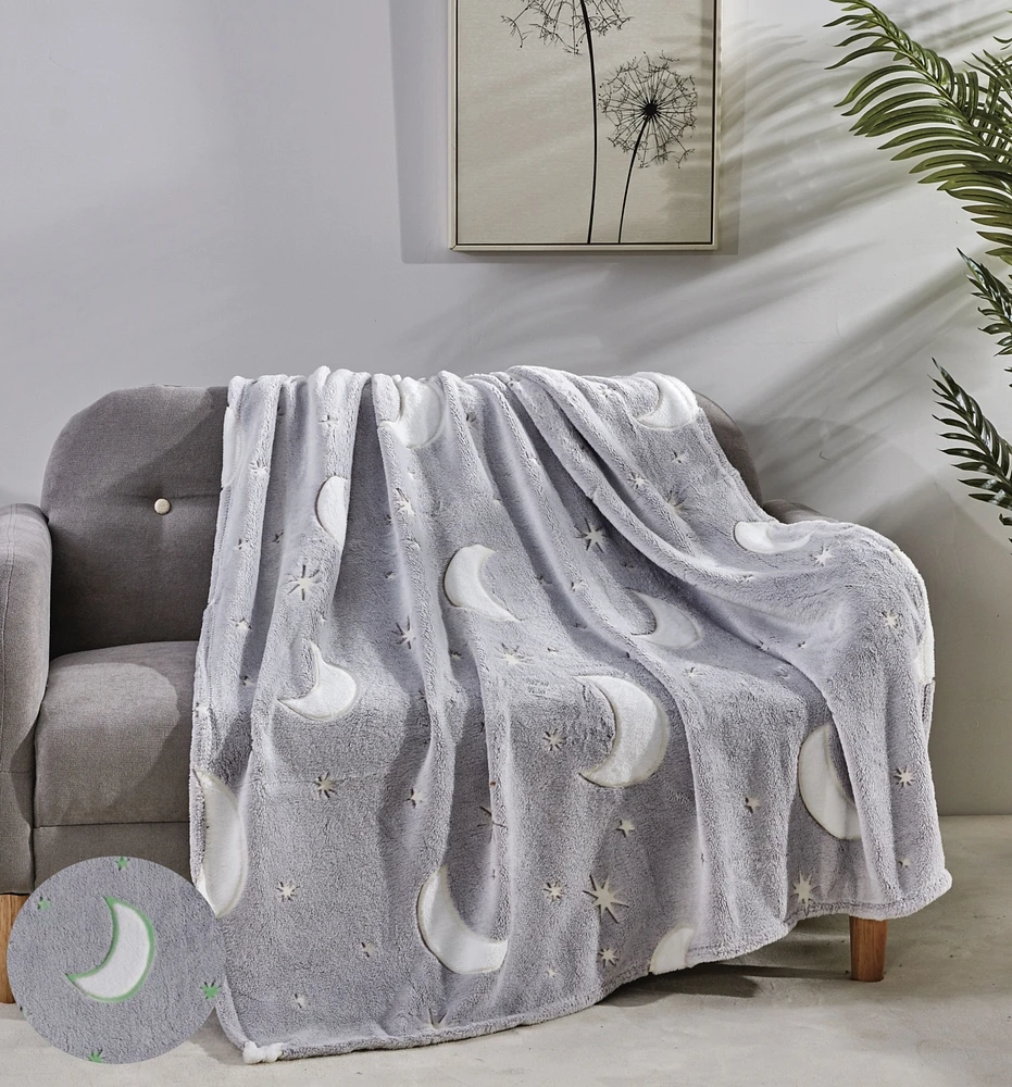 GoodGram Space Adventures Stars & Moons Glow In The Dark Ultra Soft & Plush Fleece Accent Throw Blanket - 50 In. X 60 In.