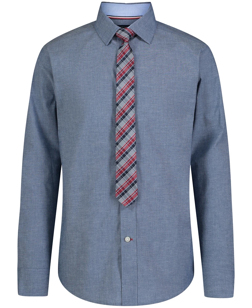 Tommy Hilfiger Big Boys Long Sleeve Stretch Chambray Shirt Tie,2-Piece Set