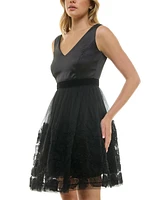 Taylor Women's Embellished Mesh Skirt Fit & Flare Dress