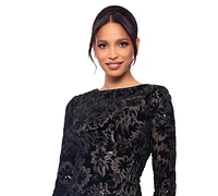 Betsy & Adam Women's Embroidered Velvet Evening Gown