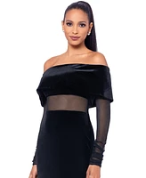 Betsy & Adam Women's Velvet and Mesh Off-The-Shoulder Gown