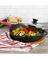 Megachef 12 Inch Pre-Seasoned Cast Iron Skillet with Tempered Glass Lid