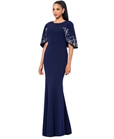 Betsy & Adam Petite Studded-Sleeve Evening Gown