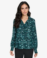 Calvin Klein Women's Printed Ruffle-Trim Button-Front Shirt