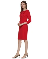 Calvin Klein Women's Bow-Neck 3/4-Sleeve Sheath Dress