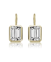 Genevive Sterling Silver Cubic Zirconia Baguette Drop Wire Back Earrings White Gold Plated or 14k
