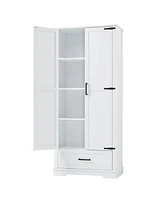 Slickblue Tall White Bathroom Storage Cabinet – Mdf with Two Doors, One Drawer, and Adjustable Shelf