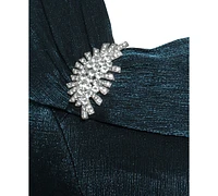 Alex Evenings Petite Asymmetrical Rhinestone-Brooch Gown