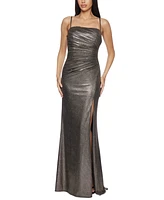 B Darlin Juniors' Sleeveless Ruched Metallic Gown