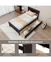 Gymax Twin Size Wooden Bed Frame with 2 Storage Drawers & Under-bed Storage Espresso