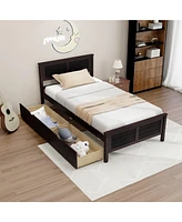 Gymax Twin Size Wooden Bed Frame with 2 Storage Drawers & Under-bed Storage Espresso