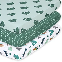 The Peanutshell Green Dino 3-Pack Fitted Playard Sheets