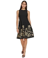 Calvin Klein Petite Embroidered-Skirt Fit & Flare Dress