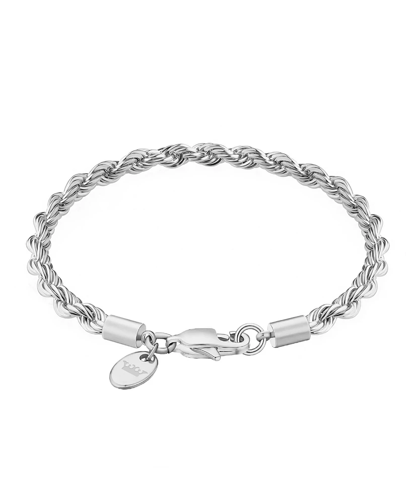 Rhona Sutton Silver Stainless Steel Thick 6MM 9" Twisted Rope Chain Bracelet