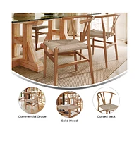 Merrick Lane Staci Set Of 2 Stack Dining Chairs With Wishbone Style Design, Solid Wood Frames, Woven Kraft Paper Rope Seats