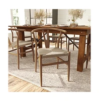 Merrick Lane Staci Set Of 2 Stack Dining Chairs With Wishbone Style Design, Solid Wood Frames, Woven Kraft Paper Rope Seats