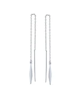 Bling Jewelry Simple Lightweight Long Minimalist Geometric Linear Rhombus -Shape Chain Leaf Threader Earrings Western Jewelry .925 Sterling Silver