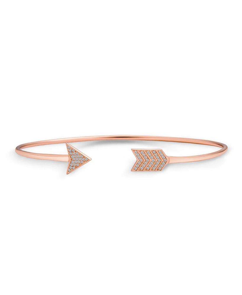 Bling Jewelry Minimalist Pave Cz Love Arrow Tips Bangle Cuff Bracelet For Women Rose Gold 925 Sterling Silver