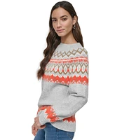 Dkny Jeans Women's Fair Isle Crewneck Raglan Sweater