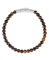 Rhona Sutton Silver Stainless Steel Tigers Eye Bead Bracelet