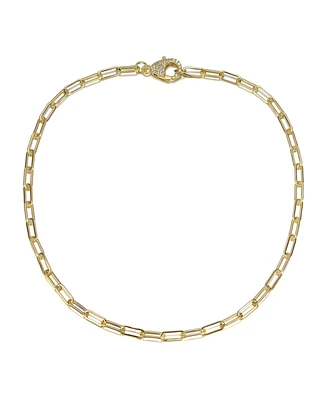 Rachel Glauber 14K Gold Plated Cubic Zirconia Pave Clasp Paperclip Link Necklace