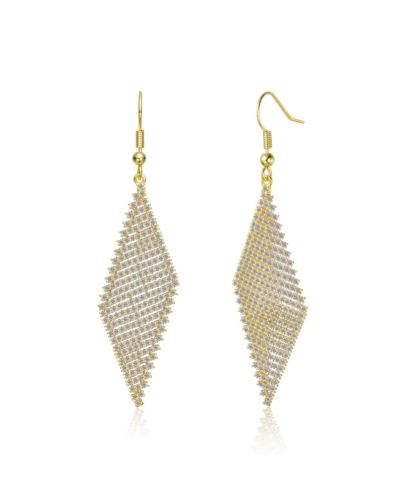 Genevive Sterling Silver 14K Gold Plated with White Cubic Zirconia Mesh Dangle Drop Earrings