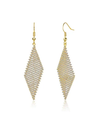 Genevive Sterling Silver 14K Gold Plated with White Cubic Zirconia Mesh Dangle Drop Earrings