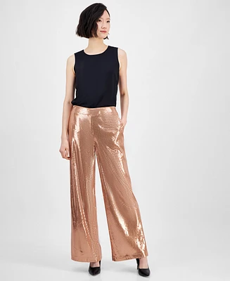 I.n.c. International Concepts Women's Sequined Wide-Leg Pants, Exclusively at Macy's